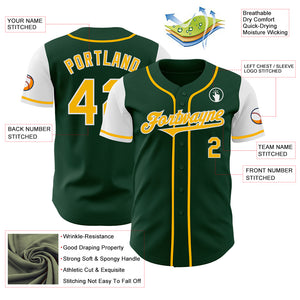 Custom Green Gold-White Authentic Two Tone Baseball Jersey