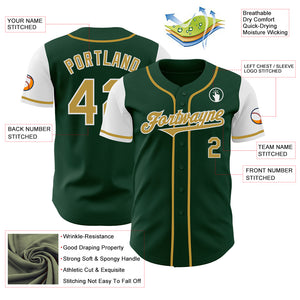 Custom Green Old Gold-White Authentic Two Tone Baseball Jersey