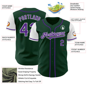 Custom Green Purple-White Authentic Two Tone Baseball Jersey