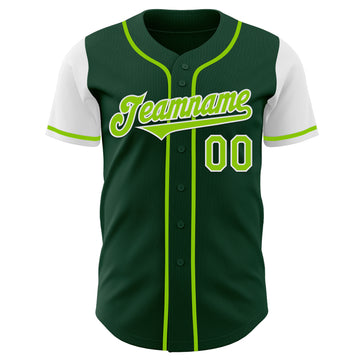 Custom Green Neon Green-White Authentic Two Tone Baseball Jersey