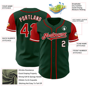 Custom Green Red-White Authentic Two Tone Baseball Jersey