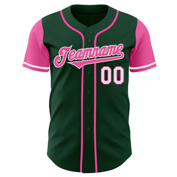 Custom Green Pink-White Authentic Two Tone Baseball Jersey