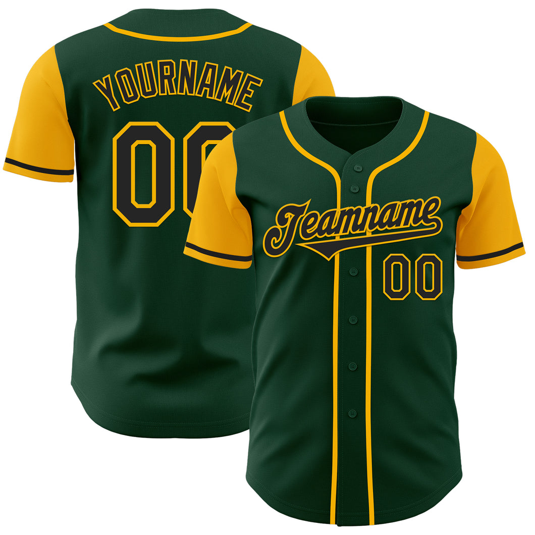 Custom Green Black-Gold Authentic Two Tone Baseball Jersey