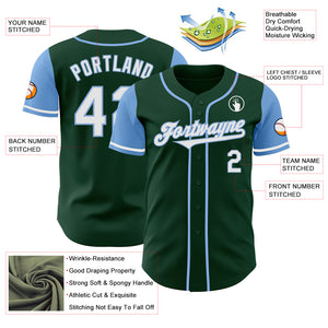 Custom Green White-Light Blue Authentic Two Tone Baseball Jersey