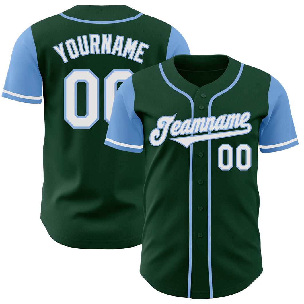 Custom Green White-Light Blue Authentic Two Tone Baseball Jersey