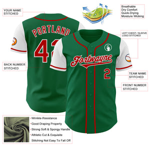 Custom Kelly Green Red-White Authentic Two Tone Baseball Jersey