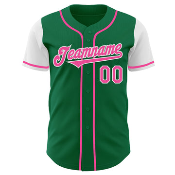 Custom Kelly Green Pink-White Authentic Two Tone Baseball Jersey