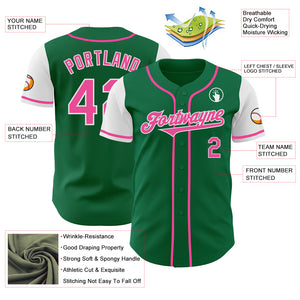 Custom Kelly Green Pink-White Authentic Two Tone Baseball Jersey