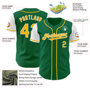 Custom Kelly Green Gold-White Authentic Two Tone Baseball Jersey