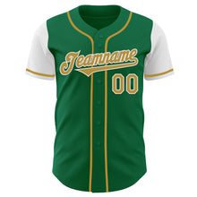 Load image into Gallery viewer, Custom Kelly Green Old Gold-White Authentic Two Tone Baseball Jersey
