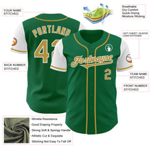 Load image into Gallery viewer, Custom Kelly Green Old Gold-White Authentic Two Tone Baseball Jersey
