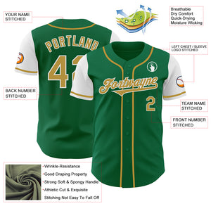 Custom Kelly Green Old Gold-White Authentic Two Tone Baseball Jersey