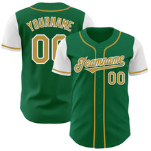 Load image into Gallery viewer, Custom Kelly Green Old Gold-White Authentic Two Tone Baseball Jersey
