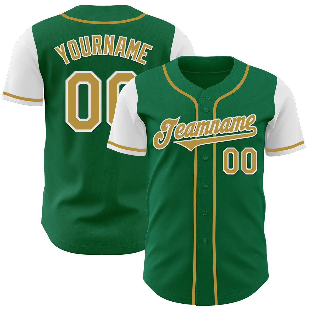 Custom Kelly Green Old Gold-White Authentic Two Tone Baseball Jersey