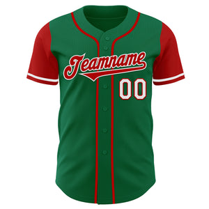 Custom Kelly Green Red-White Authentic Two Tone Baseball Jersey