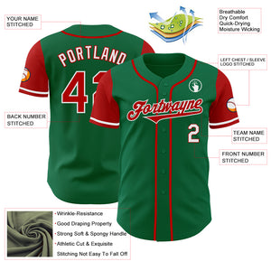 Custom Kelly Green Red-White Authentic Two Tone Baseball Jersey