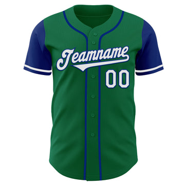 Custom Kelly Green White-Royal Authentic Two Tone Baseball Jersey