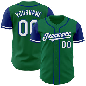 Custom Kelly Green White-Royal Authentic Two Tone Baseball Jersey