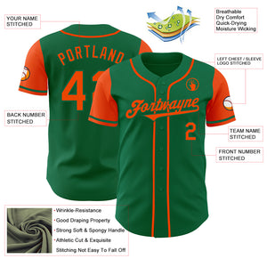 Custom Kelly Green Orange Authentic Two Tone Baseball Jersey