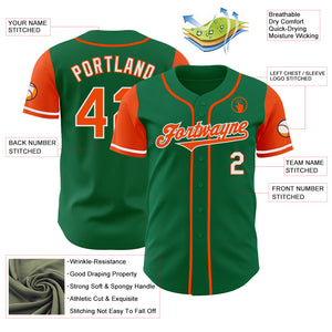 Custom Kelly Green Orange-White Authentic Two Tone Baseball Jersey