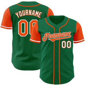 Custom Kelly Green Orange-White Authentic Two Tone Baseball Jersey