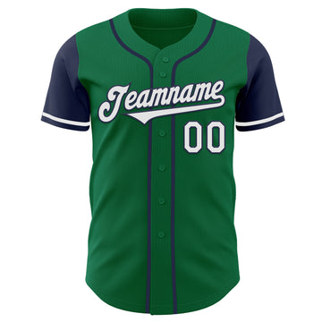 Custom Kelly Green White-Navy Authentic Two Tone Baseball Jersey