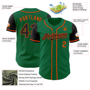 Custom Kelly Green Black-Orange Authentic Two Tone Baseball Jersey