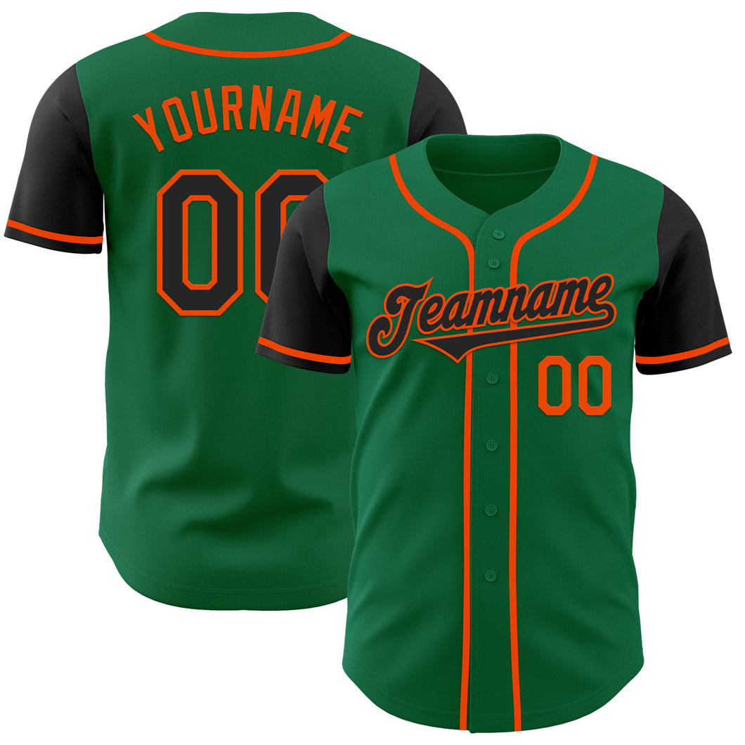 Custom Kelly Green Black-Orange Authentic Two Tone Baseball Jersey