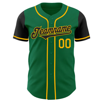 Custom Kelly Green Black-Gold Authentic Two Tone Baseball Jersey