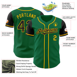 Custom Kelly Green Black-Gold Authentic Two Tone Baseball Jersey