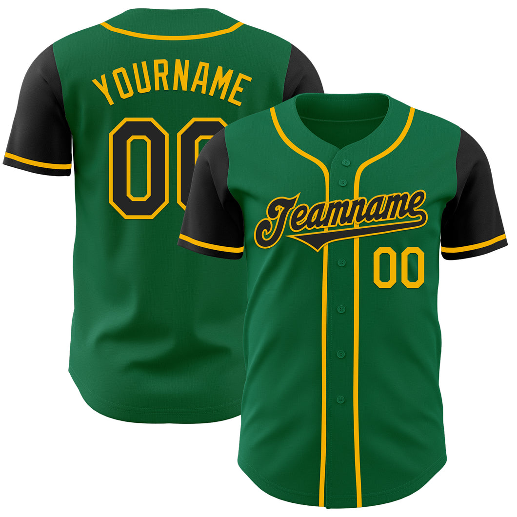 Custom Kelly Green Black-Gold Authentic Two Tone Baseball Jersey