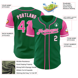 Custom Kelly Green Pink-White Authentic Two Tone Baseball Jersey