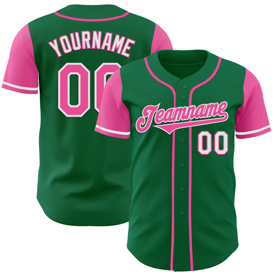 Custom Kelly Green Pink-White Authentic Two Tone Baseball Jersey