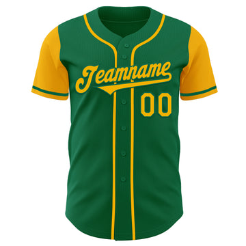 Custom Kelly Green Gold Authentic Two Tone Baseball Jersey