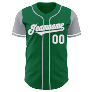 Custom Kelly Green White-Gray Authentic Two Tone Baseball Jersey