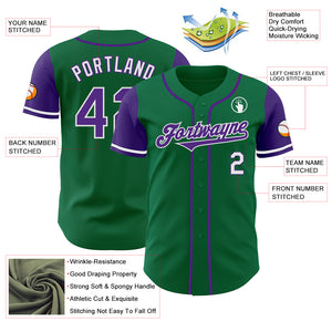 Custom Kelly Green Purple-White Authentic Two Tone Baseball Jersey