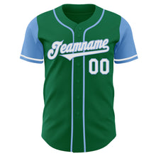 Load image into Gallery viewer, Custom Kelly Green White-Light Blue Authentic Two Tone Baseball Jersey
