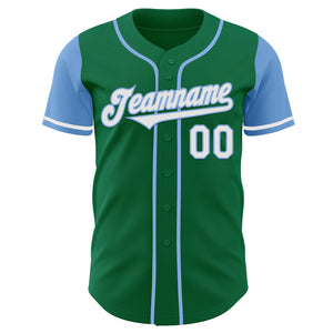 Custom Kelly Green White-Light Blue Authentic Two Tone Baseball Jersey