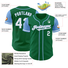 Load image into Gallery viewer, Custom Kelly Green White-Light Blue Authentic Two Tone Baseball Jersey
