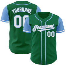 Load image into Gallery viewer, Custom Kelly Green White-Light Blue Authentic Two Tone Baseball Jersey
