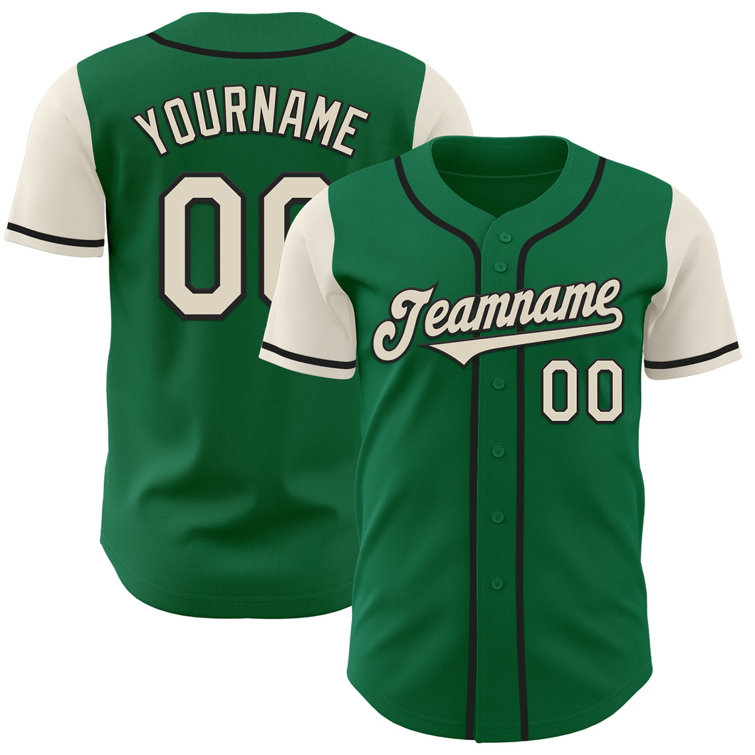 Custom Kelly Green Cream-Black Authentic Two Tone Baseball Jersey