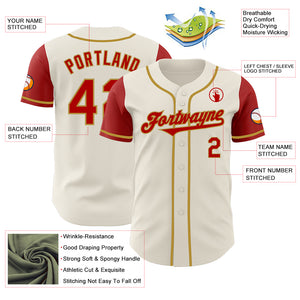 Custom Cream Red-Old Gold Authentic Two Tone Baseball Jersey