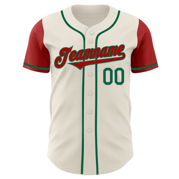 Custom Cream Red-Kelly Green Authentic Two Tone Baseball Jersey