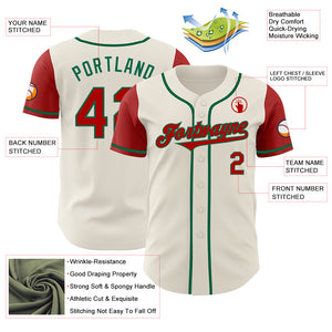 Custom Cream Red-Kelly Green Authentic Two Tone Baseball Jersey