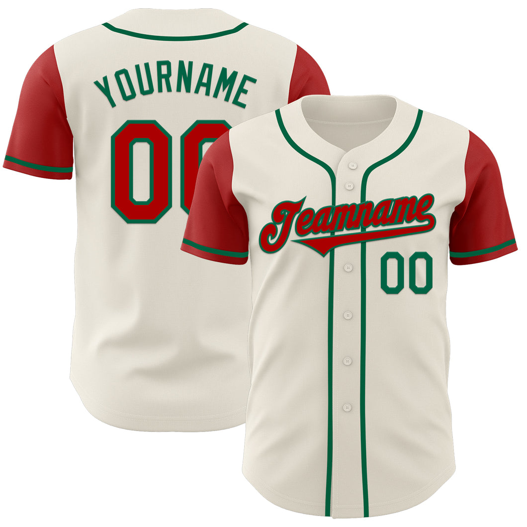 Custom Cream Red-Kelly Green Authentic Two Tone Baseball Jersey