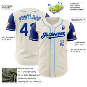 Custom Cream Royal-Light Blue Authentic Two Tone Baseball Jersey