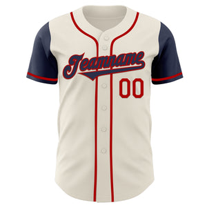 Custom Cream Navy-Red Authentic Two Tone Baseball Jersey