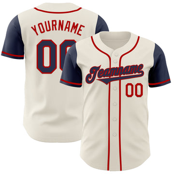 Custom Cream Navy-Red Authentic Two Tone Baseball Jersey