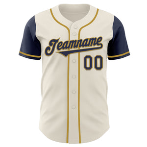 Custom Cream Navy-Old Gold Authentic Two Tone Baseball Jersey