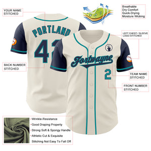 Custom Cream Navy-Teal Authentic Two Tone Baseball Jersey